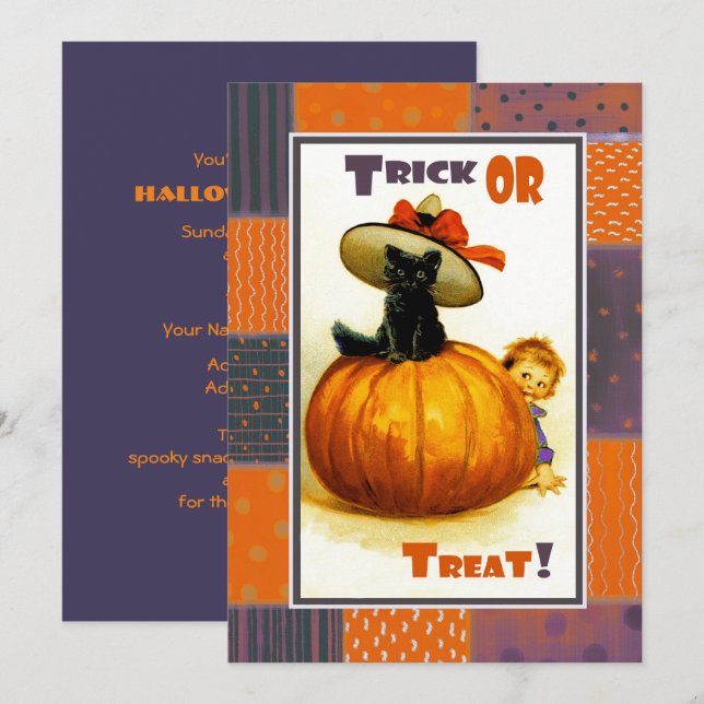 Invitaciones divertidas a la fiesta de Halloween p (Anverso / Reverso)
