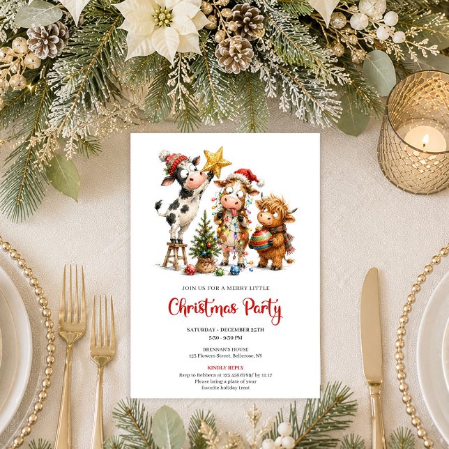 Invitaciones divertidas a la fiesta de Navidad de  (Cozy Quirky Cows Playful Christmas Party Invitation Card

)