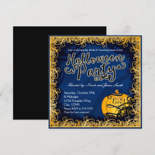 Invitaciones divertidas azules y naranjas para fie
