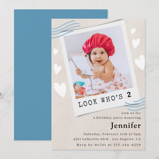 Invitaciones divertidas de 2º cumpleaños para mira (Anverso / Reverso)