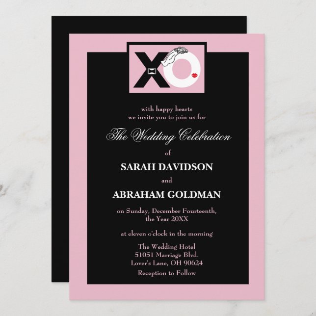 Invitaciones divertidas de casamiento en negro y r (Anverso / Reverso)