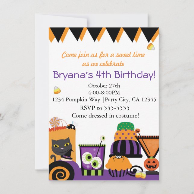 Invitaciones divertidas de fiesta de dulces y golo (Anverso)