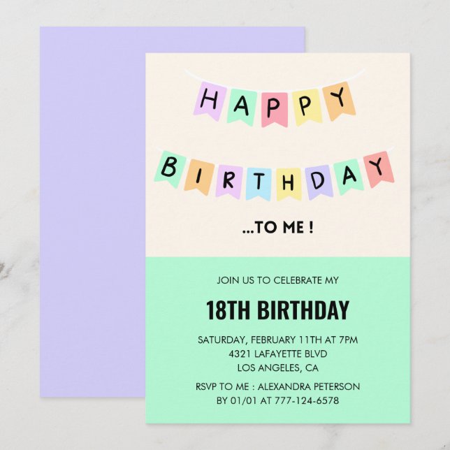 Invitaciones divertidas para cumpleaños 18 feliz c (Anverso / Reverso)