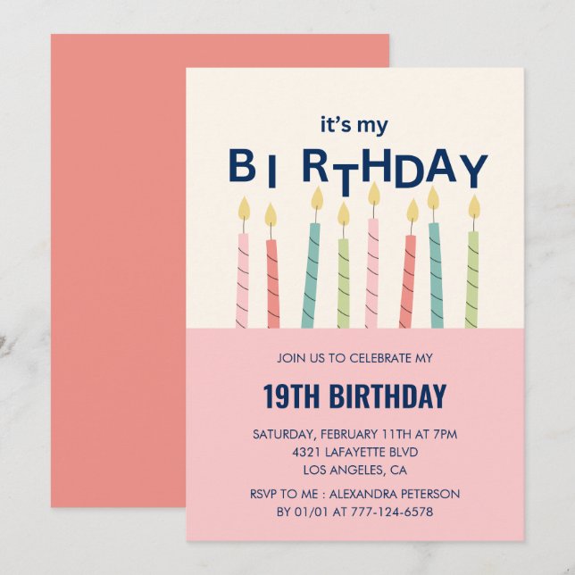 Invitaciones divertidas para cumpleaños 19 velas d (Anverso / Reverso)