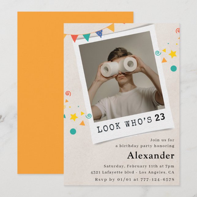 Invitaciones divertidas para cumpleaños 23 hombres (Anverso / Reverso)