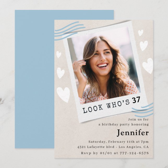 Invitaciones divertidas para cumpleaños 37 con fot (Anverso / Reverso)