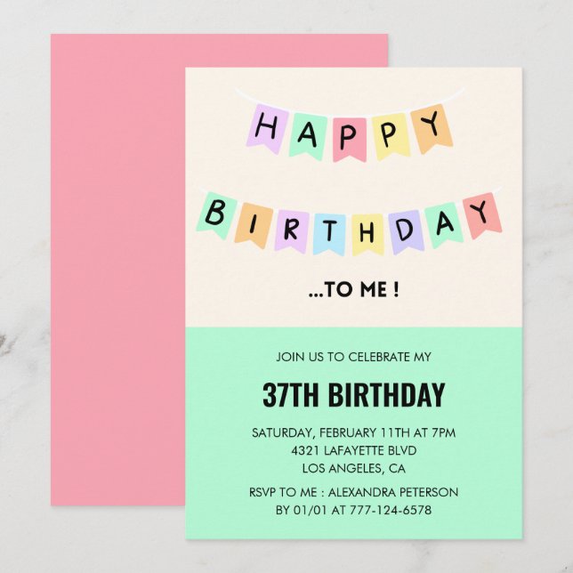 Invitaciones divertidas para cumpleaños 37 feliz c (Anverso / Reverso)