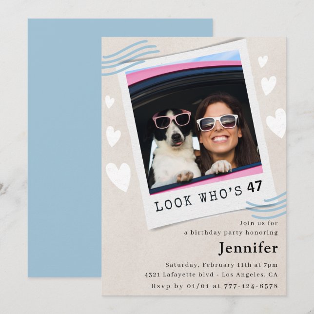 Invitaciones divertidas para cumpleaños 47 con fot (Anverso / Reverso)