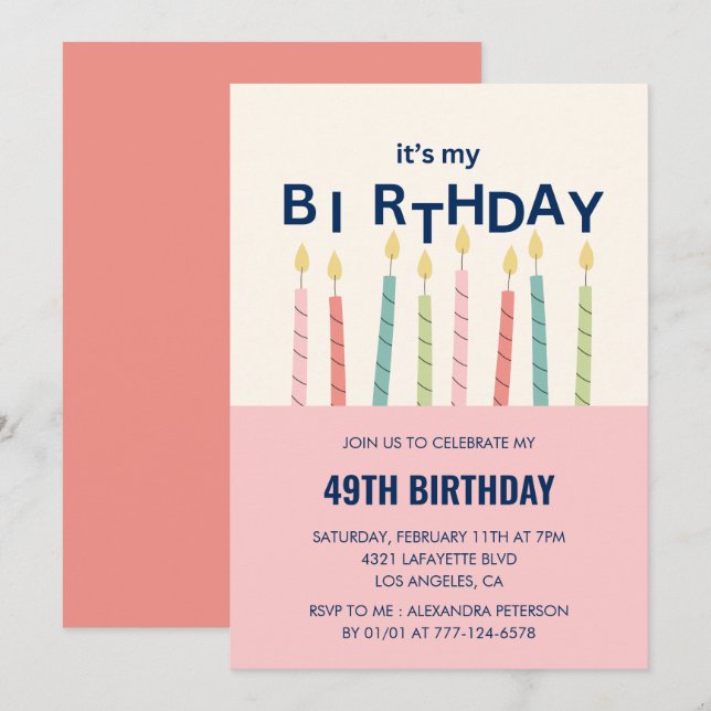 Invitaciones divertidas para cumpleaños 49 Humor V (Anverso / Reverso)