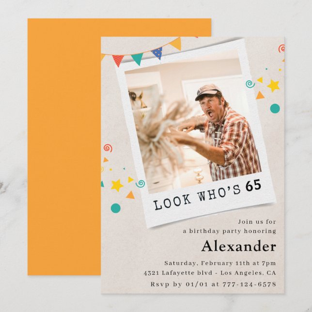 Invitaciones divertidas para cumpleaños 65 hombres (Anverso / Reverso)
