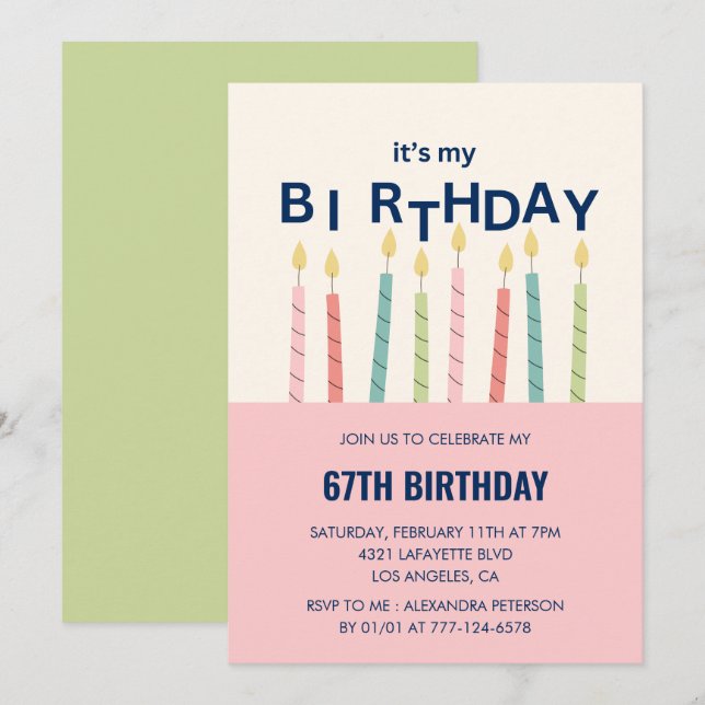 Invitaciones divertidas para cumpleaños 67 velas r (Anverso / Reverso)