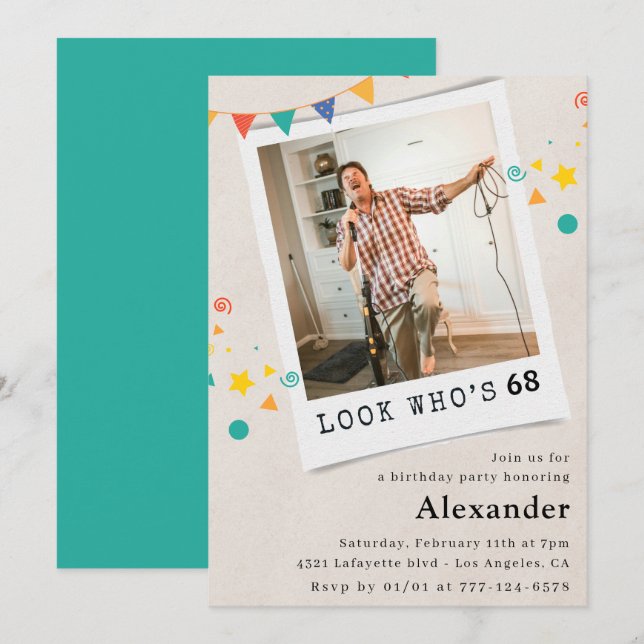 Invitaciones divertidas para cumpleaños 68 de homb (Anverso / Reverso)