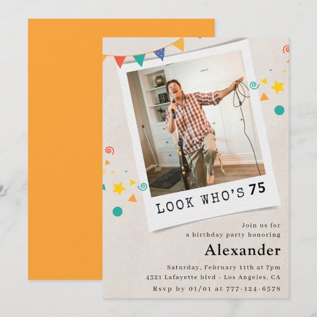 Invitaciones divertidas para cumpleaños 75 hombres (Anverso / Reverso)