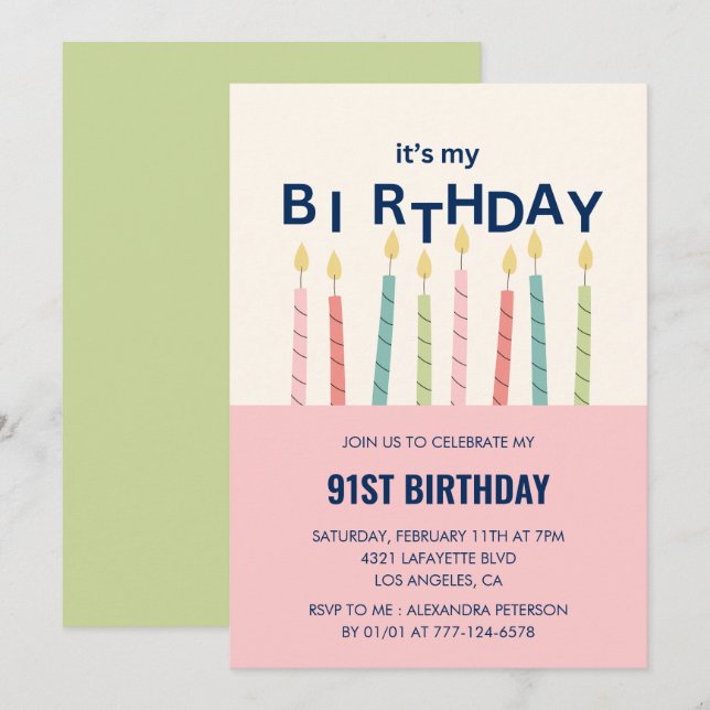 Invitaciones divertidas para cumpleaños 91 velas r (Anverso / Reverso)