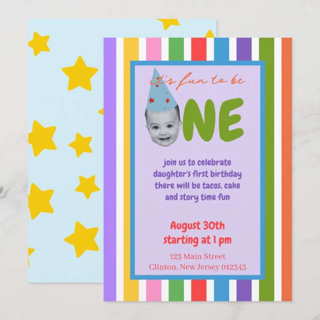 Invitaciones Divertidas para Cumpleaños Uno (Anverso / Reverso)