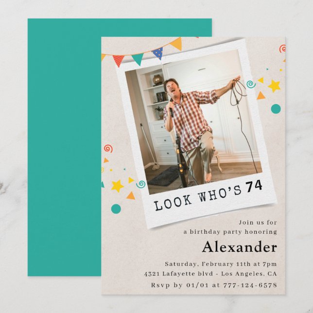 Invitaciones divertidas para el 74 cumpleaños de h (Anverso / Reverso)