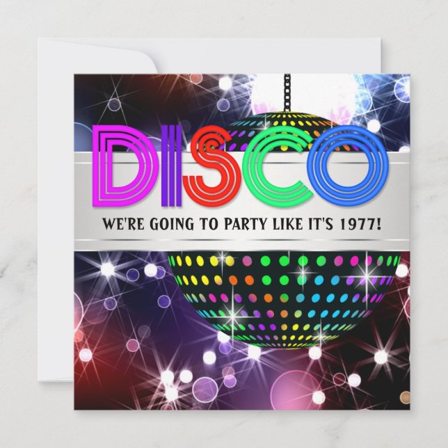 Invitaciones divertidas para una fiesta de Disco (Anverso)