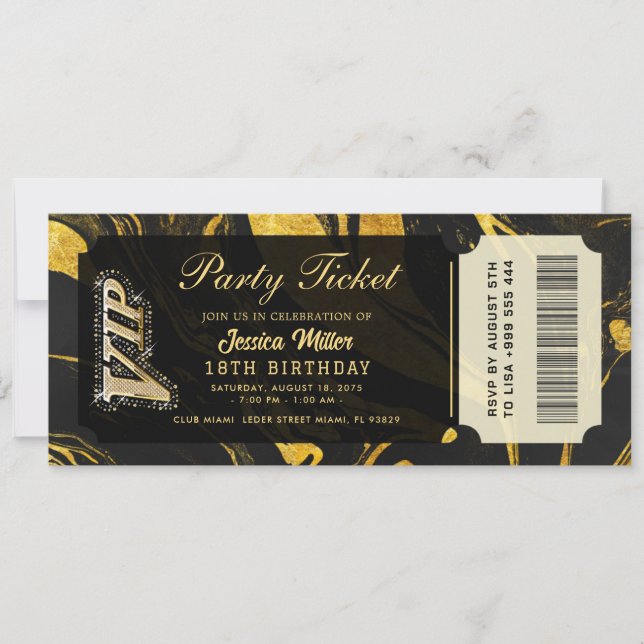 invitaciones doradas para fiestas con entradas (Anverso)