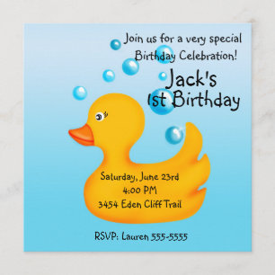 Invitaciones Ducky de goma del cumpleaños