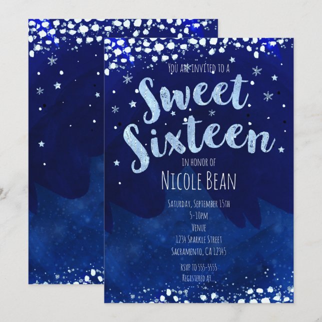Invitaciones Dulces 16 Azul Invierno Maravilla Est (Anverso / Reverso)