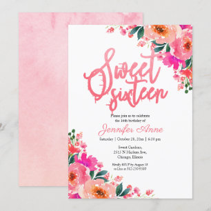 Invitaciones Dulces 16 Floral Rosa Brillante