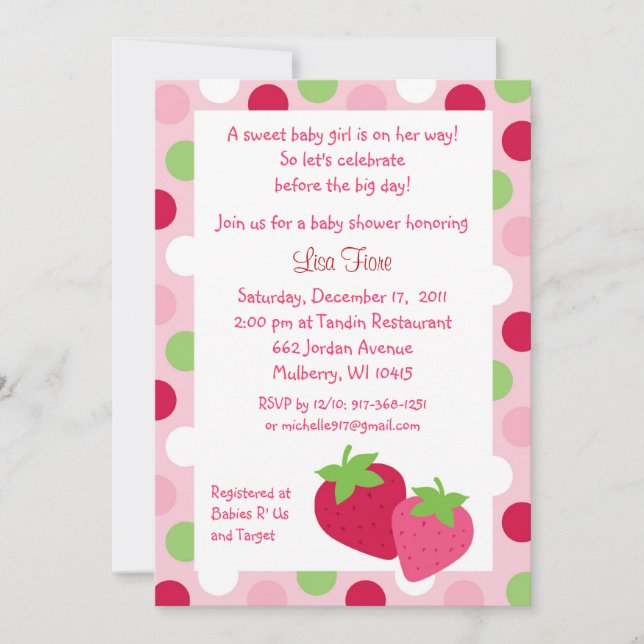 Invitaciones dulces de Baby Shower de la fresa de (Anverso)