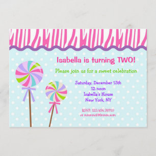 Invitaciones dulces de la fiesta de cumpleaños del