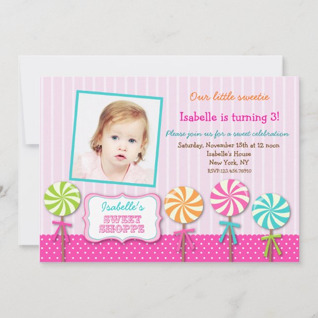 Invitaciones dulces del cumpleaños de la foto del (Anverso)
