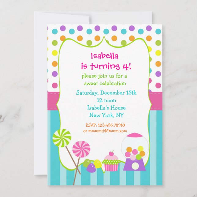 Invitaciones dulces del cumpleaños del shoppe de (Anverso)