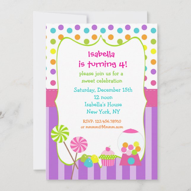 Invitaciones dulces del cumpleaños del shoppe de (Anverso)