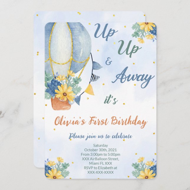 Invitaciones editables de Air Ballon (Anverso / Reverso)