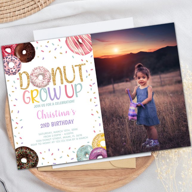 Invitaciones editables para fiestas dulces para ni (Donuts Birthday Invitations with photo)