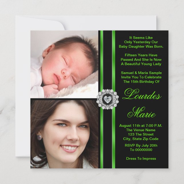 Invitaciones elegantes a Quinceañera con foto en v (Anverso)
