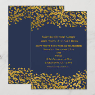 Invitaciones Elegantes Azules con Tonos Dorados y