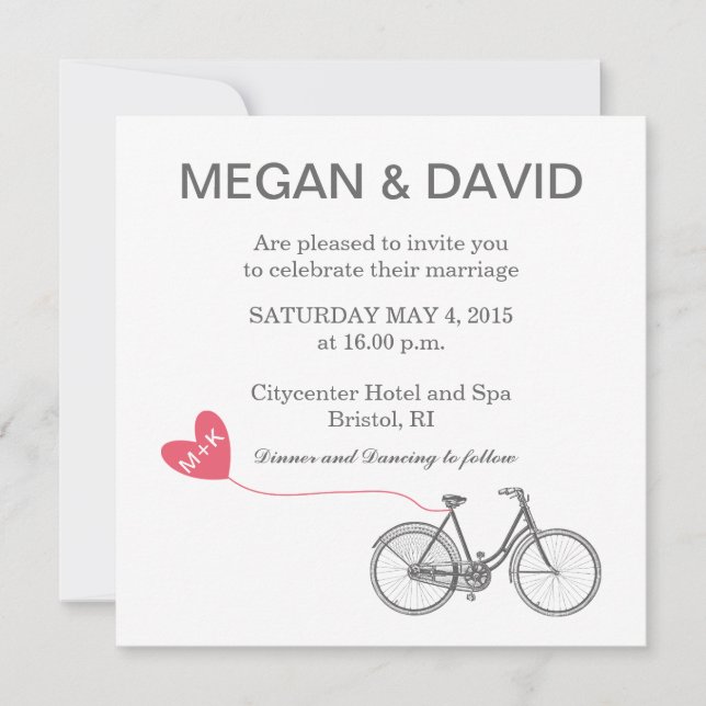 Invitaciones elegantes blancas de la boda - bici y (Anverso)