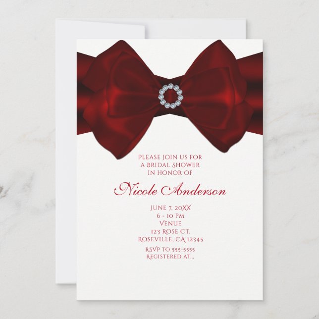 Invitaciones elegantes con cinta roja y diamantes (Anverso)
