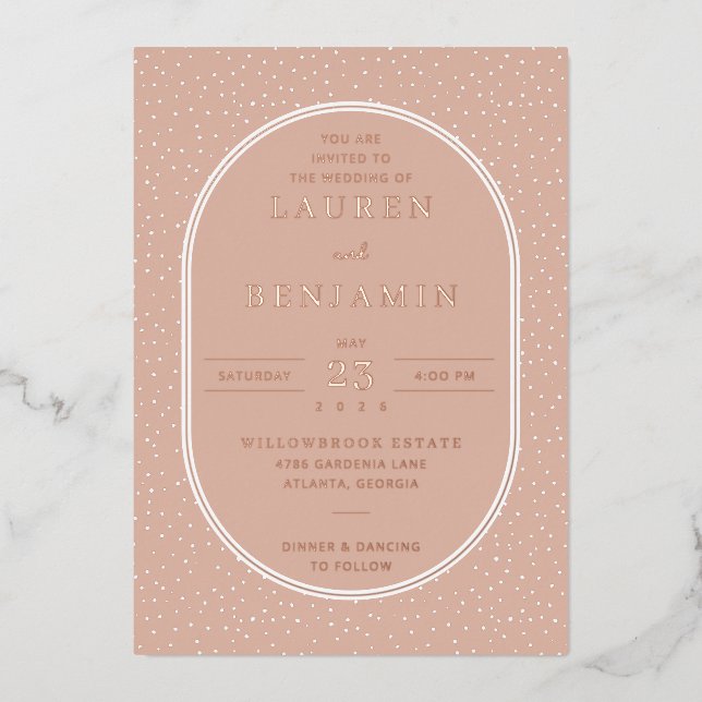 Invitaciones Elegantes con Lunares de Melocotón (Anverso)