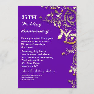 Invitaciones elegantes de 25º aniversario moradas