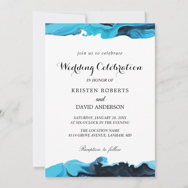 invitaciones elegantes de aqua y bodas negras (Anverso)