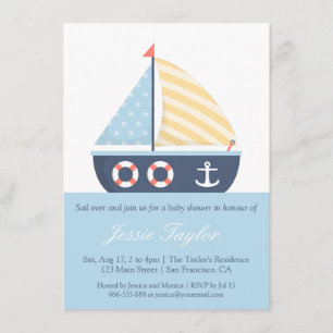Invitaciones elegantes de barco de vela para baby 