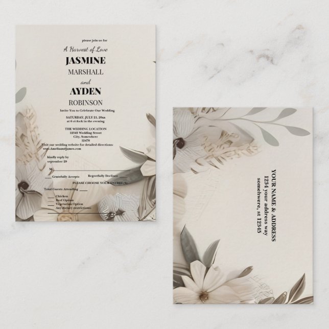 Invitaciones elegantes de boda personalizadas (Anverso / Reverso)
