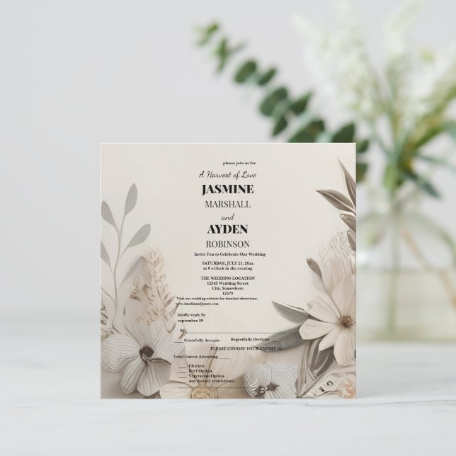 Invitaciones elegantes de boda personalizadas (Anverso de pie)