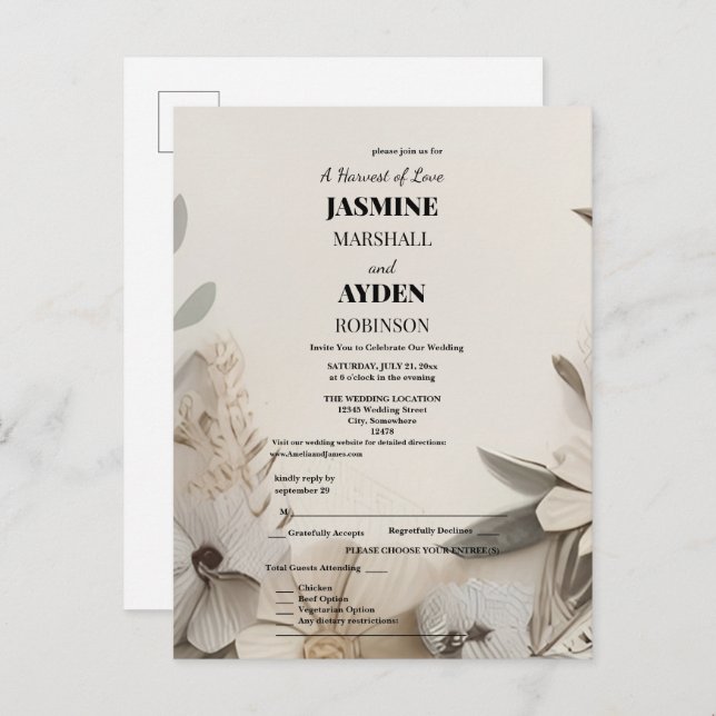 Invitaciones elegantes de boda personalizadas (Anverso / Reverso)