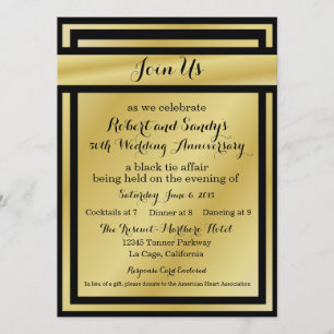 Invitaciones Elegantes de Bodas de Oro en Negro y