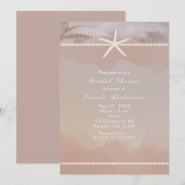 Invitaciones elegantes de color beige y estrella d (Anverso / Reverso)