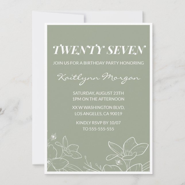 Invitaciones elegantes de cumpleaños 27 Floral Ver (Anverso)