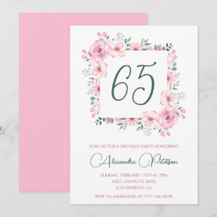 Invitaciones elegantes de cumpleaños 65 Floral Ros