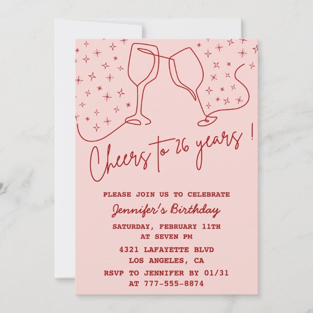 Invitaciones elegantes de cumpleaños número 26 de  (Anverso)