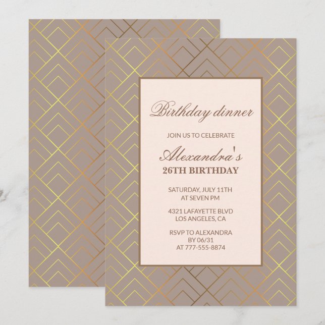 Invitaciones elegantes de cumpleaños número 26 de  (Anverso / Reverso)