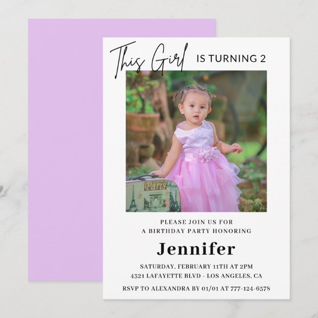 Invitaciones elegantes de cumpleaños número 2 con  (Anverso / Reverso)